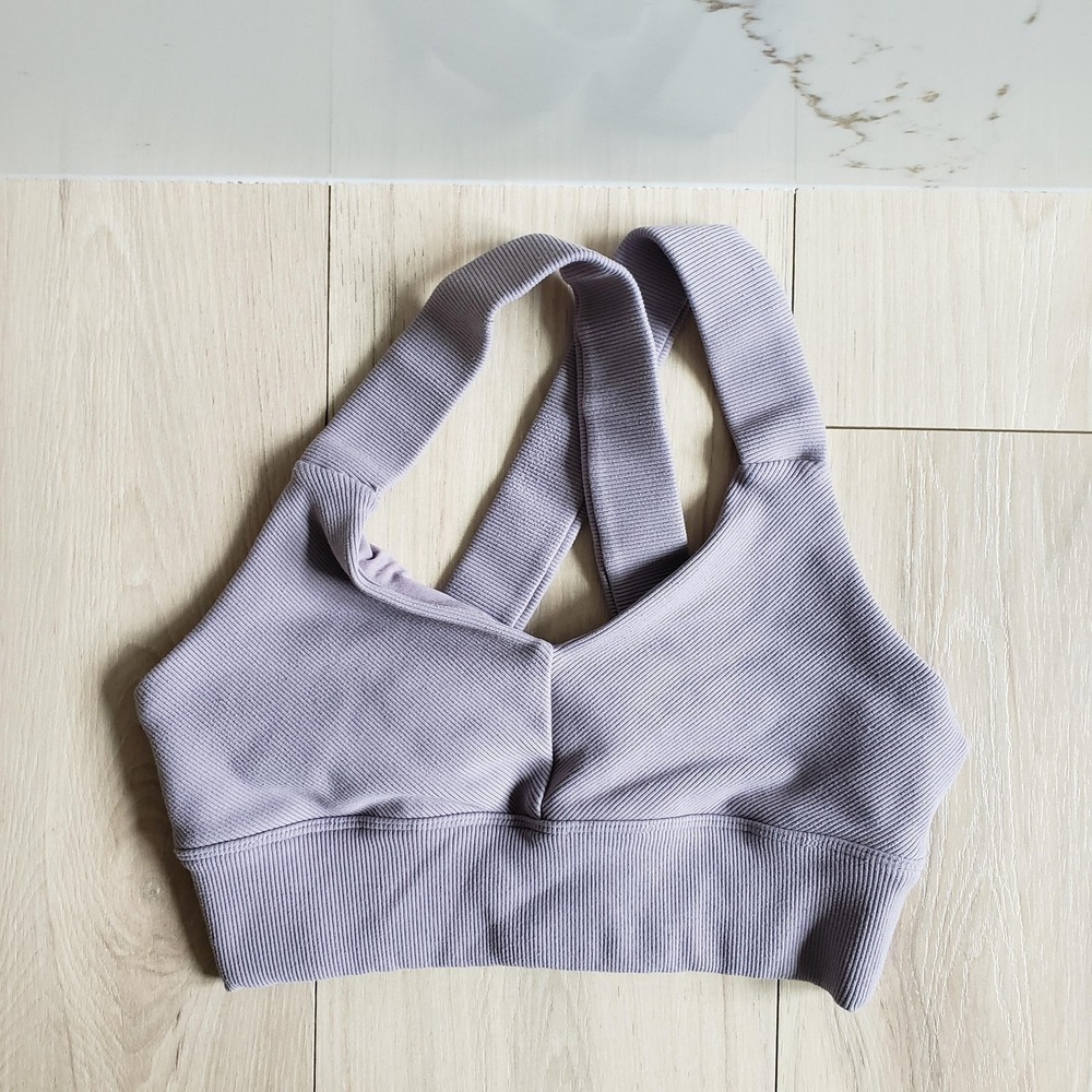 Alo Yoga Emulate Bra Womens Small V-Neck Purple Ribbed‎ Crossback Sports Bra